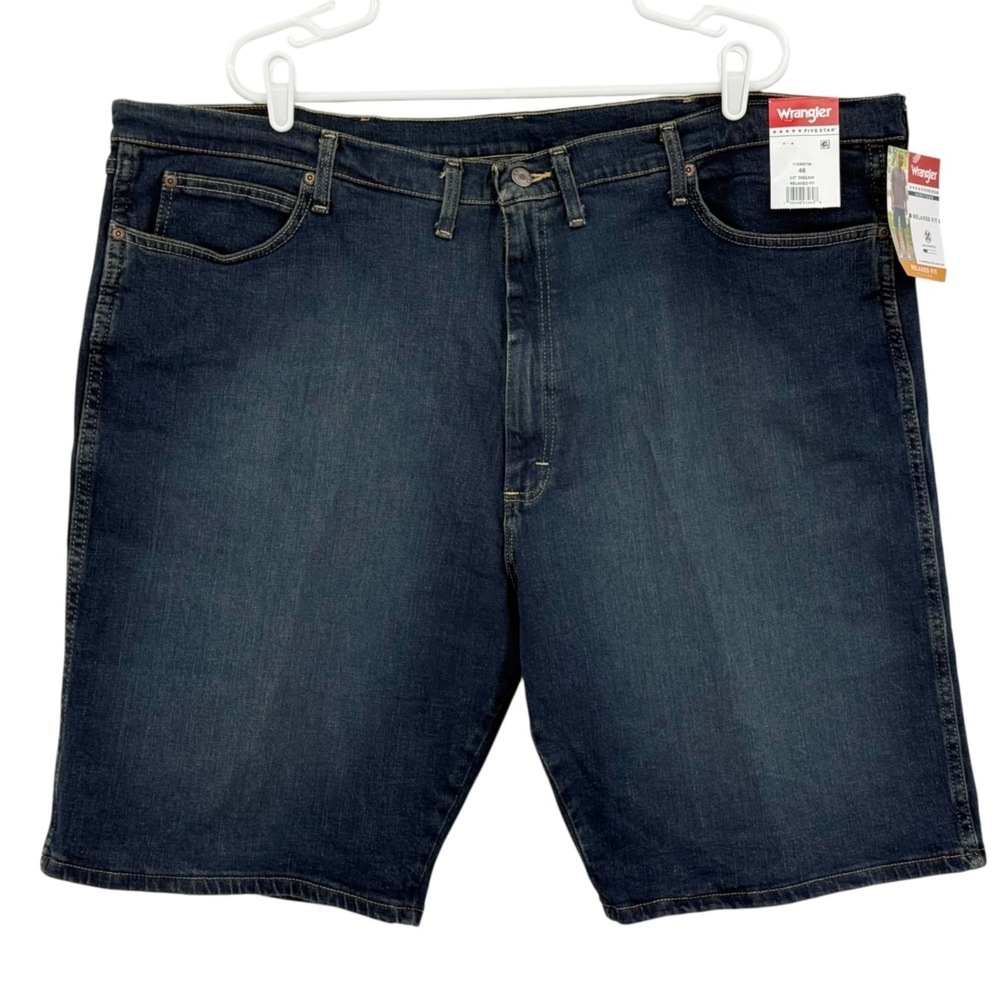 Wrangler Men Relaxed Fit Low Stretch Dark Blue Denim Shorts Sz 46 Inseam 10" NWT